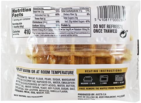 Avieta Belgian Pearl Sugar Waffles, 12 Individually Packed 3.17 Ounce