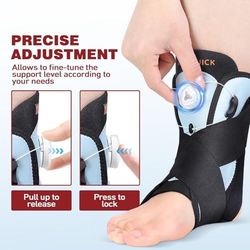 Ankle Brace for Sprained Ankle, Adjustable Knob Support with Removable Metal Splints, KTQUICK Breathable Ankle Stabilizer for Unsex, Pain Relief for Swelling,Injury Recovery,Sports,M(Shoes 8.5‘’-12‘’)