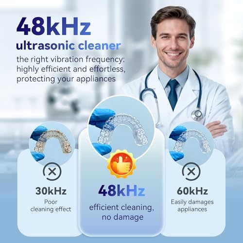 Ultrasonic Retainer Cleaner Machine 48kHz, Dental Cleaning Pod, Ultrasonic Retainer Cleaner for Dentures, Aligners, Mouth Guards, Toothbrush Heads and Jewelry with 200ML Capacity, LAB Supply