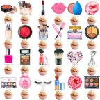 48Pcs Makeup Cupcake Toppers Spa Makeup Birthday Party Decorations Cosmetics Lipstick Eyelashes Perfume Theme Cupcake Picks Decorations for Girls Women Birthday Party Party Bridal Shower Supplies