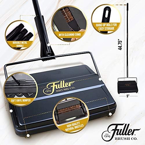 Fuller Brush 17027 Electrostatic Carpet & Floor Sweeper - 9" Cleaning Path - Lightweight - Ideal for Crumby Messes - Works On Carpets & Hard Floor Surfaces - Black
