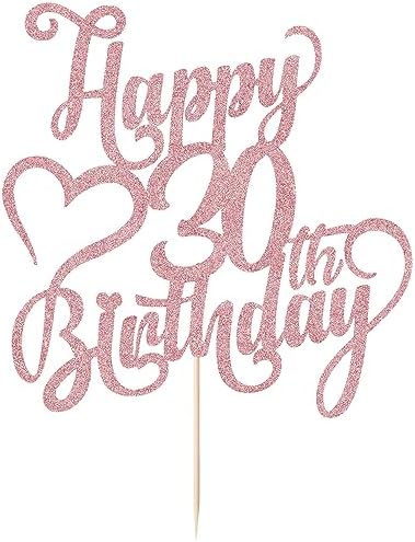 Rose gold Glitter Happy 30th Birthday Cake Topper - 30 Anniversary/Birthday - Hello 30, Cheers to 30 Years,30 & Fabulous Cake Topper Party Decoration