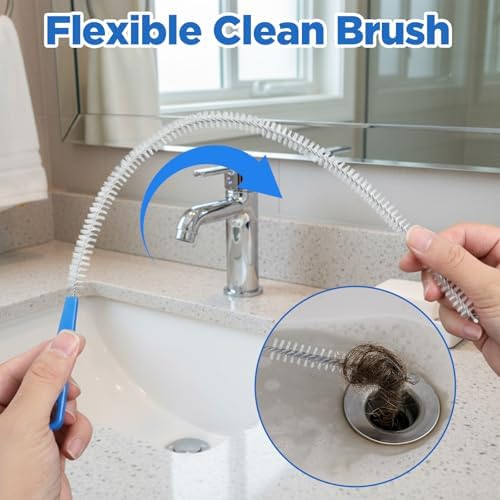 Ymapinc Shower Drain Cleaner Tool, 2 Pcs 18.11inch Shower Drain Clog Remover Tool for Hair Remover, Sink Cleaning Brush, Sink Brush, Plumbing Cleaning Tools for Kitchen & Bathroom