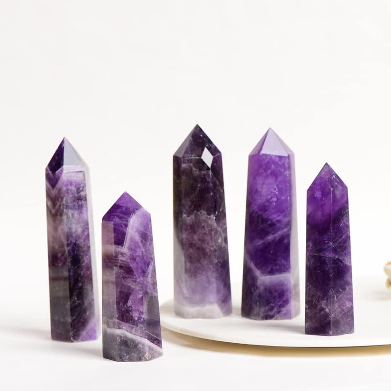 1PCS Dream Amethyst Natural Crystal Towers / 2.75-3.54" Healing Crystal Wand / 6 Faceted Chakra Reiki Meditation Therapy