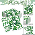 Pack of 50, Tropical Jungle Leaf Napkins, Green Monstera Palm Leaf Design Disposable Paper Napkins for Hawaiian Luau Party, Safari Birthday, Beach Wedding, Summer Party Supplies, 13x13 Inches Unfolded