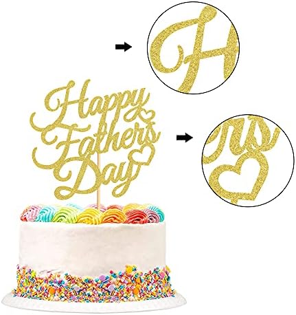 6 Pcs Happy Father's Day Cake Topper Cake topper Gold Glitter Cake topper Decorative Party Cake Decoration for Father's Day(gold letter heart)