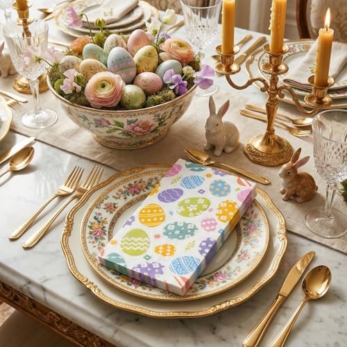 50 PCS Easter Napkins Bulk, 2 Ply Vibrant Eggs Paper Napkins Party Pack for Easter Table Decorations, Spring Gatherings, Decaupage Napkins for Easter Decorative Paper Hand Towels for Bathroom