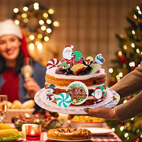Gersoniel 150 Pieces Edible Christmas Cake Decorations Cupcake Topper Edible Christmas Wafer Stand Up Discs Birthday Cake Cupcake Supplies for Party Santa Clause Xmas Tree Snowman Decorations