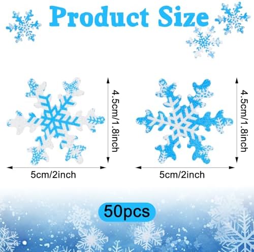 50 PCS Edible Snowflake Cake Cupcake Toppers christmas cake Party decorating Wafer Paper Snowflake Cupcake Decorations for Christmas Winter Frozen Theme Baby Shower Birthday Party Decor Supplies