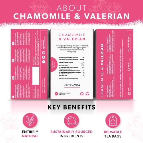 NutraTea Chamomile & Valerian Tea - Bedtime and Night Time Tea - 20 Individually Wrapped Bags (1 Pack)