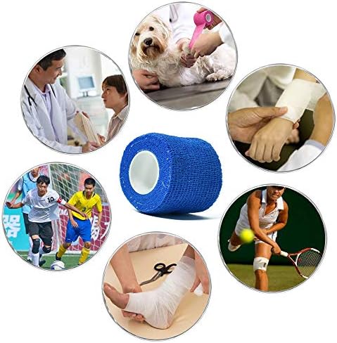 (12-Pack) 1” x 5 Yards | Self Adhesive Bandage Wrap, Kuvvfe Athletic Elastic Cohesive Bandage for Sports Injury,Strain,Knee & Wrist,Ankle Sprains & Swelling First Aid