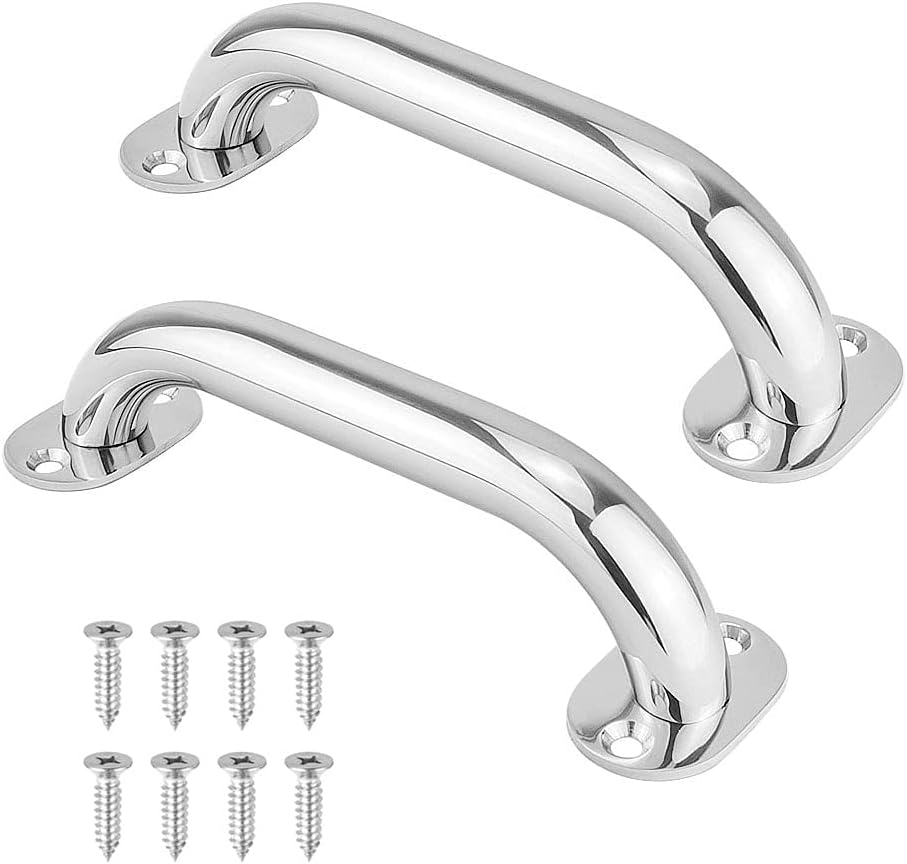 Marine Grab Handle 316 Stainless Steel Boat Handles Grab Polished Handrail,9 Inch Round Marine Handle Hand Rail, Deck Hardware Handrails for Boat Marine Yacht/RV, Pack of 2