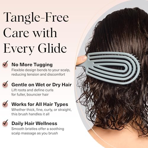 Kitsch Hair Brush Detangler – Flexi Flow Hair Brush for Women, Men & Kids | Detangling Brushes for Curly Hair with Bendable Frame, Bounce Curl Defining Brush for Wet or Dry Strands - Haze Blue