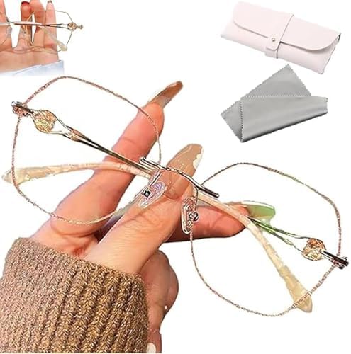 Women's Diamond Rimless Anti-Blue Light Presbyopia Glasses, Ultra Light Frameless Reading Glasses for Women