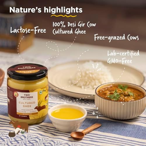 A2 Ghee Butter Grass Fed from Gir Cow | Gut Friendly | Healthy Butter Alternative | Non-GMO, Lactose-Free, Keto Friendly – 16 Oz from Two Brothers India Farms
