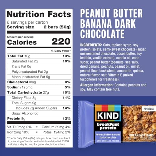 KIND PB Banana Dark Choc Protein Breakfast Bar 6 Count, 10.58 OZ