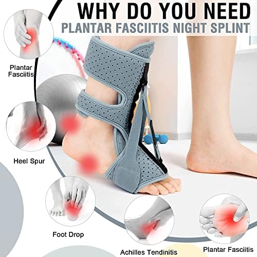 Plantar Fasciitis Night Splint-Upgrade 3 Adjustable Planter Facetious Relief Brace,Plantar Fasciitis Relief Women Men Straps,Support Relief Foot Drop Achilles Tendonitis Day Night(Gray-2PC)
