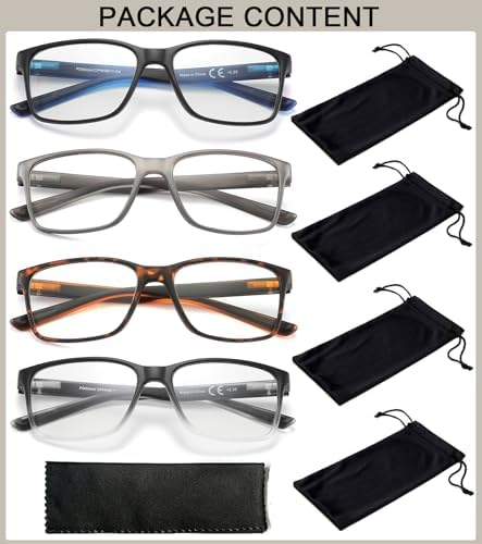 Blue Light Blocking Reading Glasses for Men 4-Pack Stylish Computer Readers with Spring Hinges,Anti Glare/Eye Strain Filter UV Ray Lightweight Reader Eyeglasses,+2.5 Magnification Strength