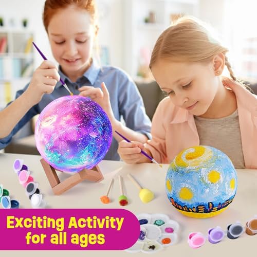 Paint Your Own Moon Lamp Kit, Cool Gifts DIY 3D Moon Night Light, Arts and Crafts for Kids Ages 8-12, Space Art Supplies Craft Kits, Girls Boys Birthday Easter Gifts for Kids Ages 3 4 5 6 7 8-12+