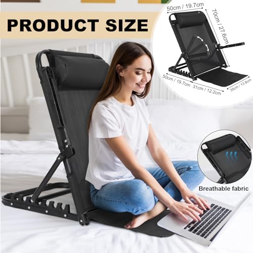 Adjustable Lifting Bed Backrest with Armrest Large Folding Bed Rest Sitting up Multifunction Portable Backrest Support with Pillow for Neck Head Lumbar Elderly Patient Read Eat