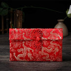4 Pcs Silk Red Envelopes Lucky Money Pockets Hongbao Chinese Element Invitation Envelop for Wedding, New Year, Spring Festival