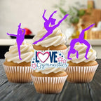 Purple Gymnastics Silhouettes Edible Cupcake Toppers - Stand Up Wafer Cake Decorations, Gym Tumble Edible Cake Decorations, Gymnast Party Favours Cookie Toppers (Pack of 24)