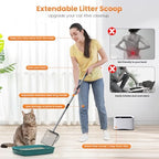 PETOCAT Cat Litter Scoop 43 inch Metal Litter Scooper with Stainless Steel Long Handle, Upgraded Large Kitty Box Scooper Heavy Duty Deep Shovel for Fast Sifting, Dog Waste Scooops for Outside Pet Poop