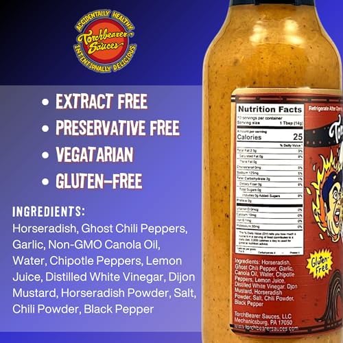 TorchBearer Sauces Headless Horseradish Ghost Pepper Hot Sauce 5oz, Heat level 6 - Featured on Hot Ones - All Natural, Extract-Free, Made in USA