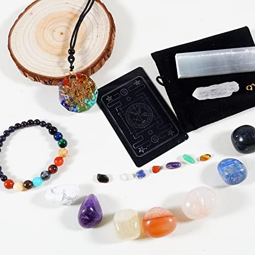 26Pcs Crystals and Healing Stone Set 14 Tumbled Stones 7 Raw Energy Stones Chakra Necklace Bracelet Quartz Crystals Selenite with Gift Box for Yoga Beginners Meditation Collection Spiritual