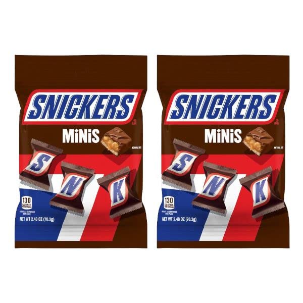 (2 pack) Snickers Minis Chocolate Bar with roasted peanuts, nougat, caramel and milk chocolate Candy 2.48 oz Bag