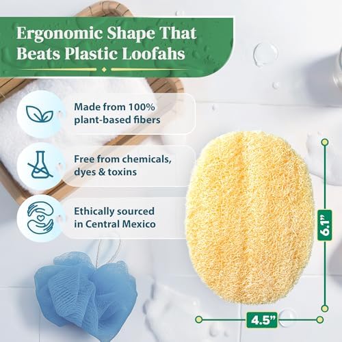 Natural Loofah Exfoliating Body Scrubber (8 Pack) - Organic Loofah for Body - Biodegradable Shower Luffa - Natural Bath Sponges Loufa - Estropajos para el Cuerpo