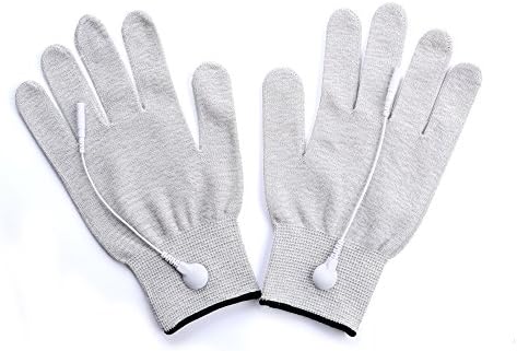 Pair of Silver Conductive Massage Gloves With Adapter Lead wires For Tens/Ems Machine