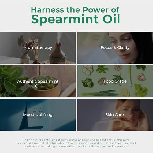 Viva Doria Spearmint Essential Oil, 100% Pure, Natural Essential Oil, Mentha Spicata Variety, Undiluted, for Aromatherapy | Food Grade, 30 mL (1 Fluid Ounce)