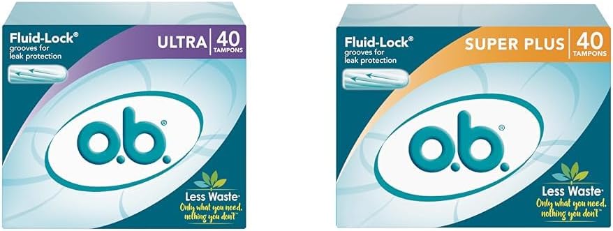 o.b. Tampons Bundle | Ultra Tampons, 40ct and Super Plus Tampons, 40ct | Non-Applicator