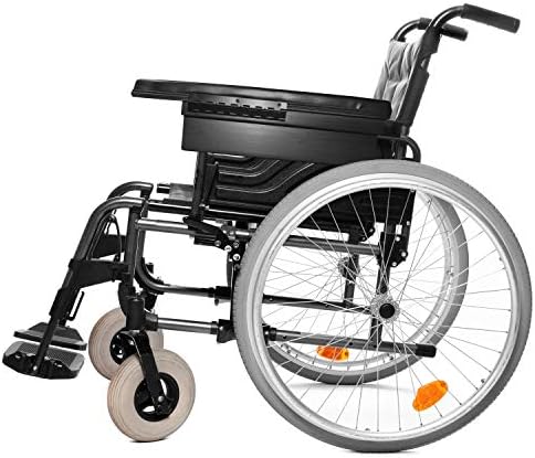 Premium Flip Down Padded Wheelchair Half Lap Tray with Recessed Molded Cup Holder. Left Side. Color, Classic Black. Made in the USA.