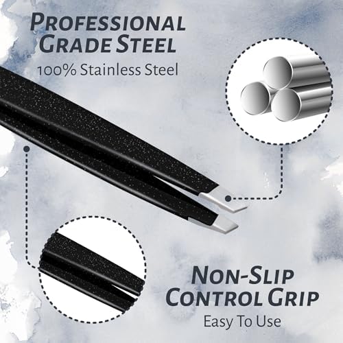 1 Pcs Tweezers for Facial Hair Women & Men for Precise Grooming of Eyebrows - Professional Stainless Steel Black Color Coated Eyebrow Tweezers for Ingrown Hair on Nose Ear (1 Pack Black)