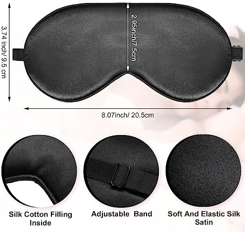 Xtinmee 30 Pieces Silk Sleep Mask Silk Eye Mask with Adjustable Strap Eye Cover for Sleeping Blindfold for Women Men Travel Rest(Black)