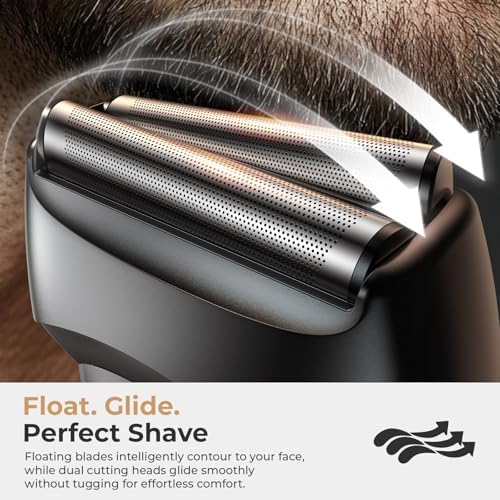 Rechargeable Electric Razor for Men: Floating Foil Shavers with LED Display - Waterproof Wet Dry - 30° Precision Blades, Travel Lock, Face Shaving