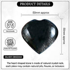 Crocon 50mm Silver Obsidian Heart Stone Big Heart Shape Puff Stones Set 450+ Carats Pocket Crystal Healing Tumble Collection Palm Worry Stone Good Luck Charm Meditation Gift Craft Home Decor