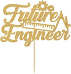Future Engineer Cake Topper - Congrats Engineer/Look at You Becoming an Engineer Graduation Cake Decor - Class of 2026 College Engineering Graduate Party Decoration Supplies, Gold Glitter