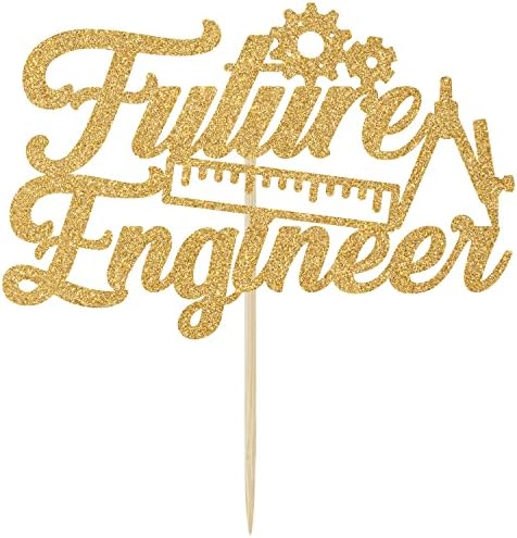Future Engineer Cake Topper - Congrats Engineer/Look at You Becoming an Engineer Graduation Cake Decor - Class of 2026 College Engineering Graduate Party Decoration Supplies, Gold Glitter