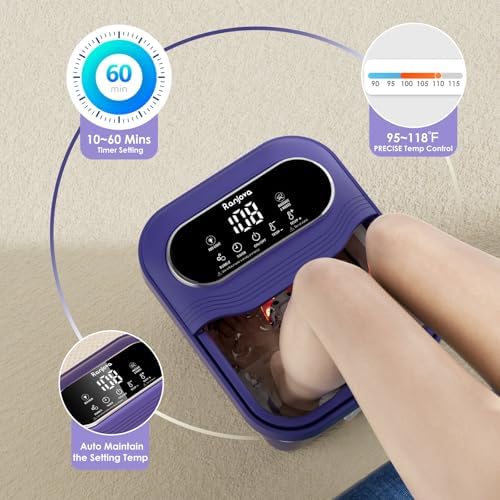 Ranjova Foot Spa Electric Rotary Massage, Collapsible Foot Bath with Heat, Bubble Jets,Temp Control, and 24 Motorized Shiatsu Massage Balls, Pedicure Foot Spa for Feet Relaxation (Blue)