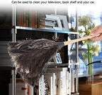 Duster, 22'' Super Soft Handmade Washable Non-electrostatic Duster Easy Efficient Dusting with Wooden Handle (Brown)