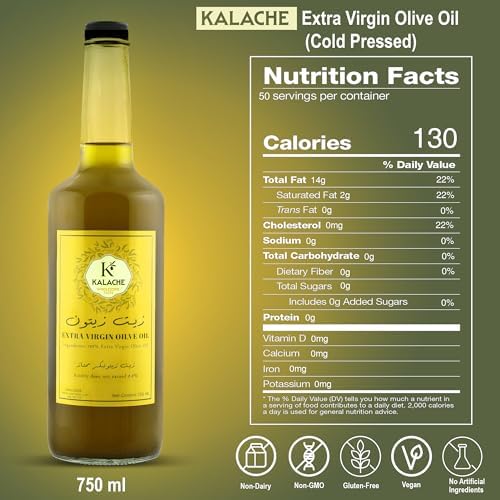 KALACHE Extra Virgin Olive Oil, 750ml Glass Bottle, Cold Pressed, Premium Quality