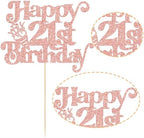 Gyufise 1Pc Happy 21st Birthday Cake Topper Glitter Happy Birthday Cake Pick Cheers to 21 Years for 21st Anniversary Wedding Party Cupcake Decorations Supplies Rose Gold