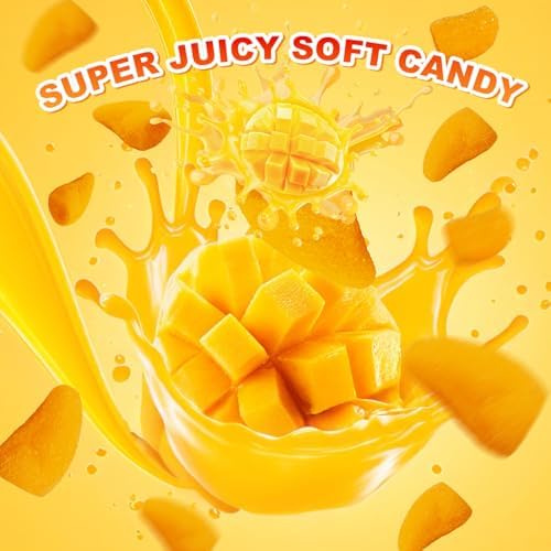Healthy Mango Flavored Gummy Candy Snack, Vegan, Super Juicy with 70% Real Juice Content, Soft & Chewy Gummi Candy Individually Wrapped, Allergy Friendly, 1LB Pack Bulk