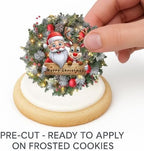 Santa Wreath Christmas Cookie & Cupcake Edible Images – 20-2” Precut Holiday Toppers – Easy to Use