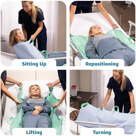 Improvia Positioning Bed Pad, with 8 Reinforced Handles, Quick-Drying, Washable, Waterproof, for Lifting, Turning, Transfering, Elderly and Incontinence Patients (Green, Pack of 2)