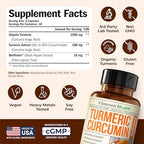 Turmeric Curcumin Supplement with Black Pepper Extract - High Potency Organic Turmeric 1200mg & 95% Curcuminoids for Joint & Digestive Health - Joint Support Supplement - 60 Vegan Curcuma Capsules