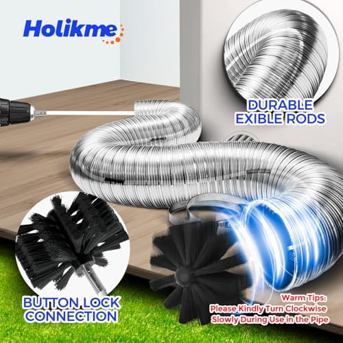 Holikme 32 Feet Dryer Vent Cleaner Kit, Lint Remover,Fireplace Chimney Brushes, Extends Up to 32 Feet, Synthetic Brush Head, Use with or Without a Power Drill